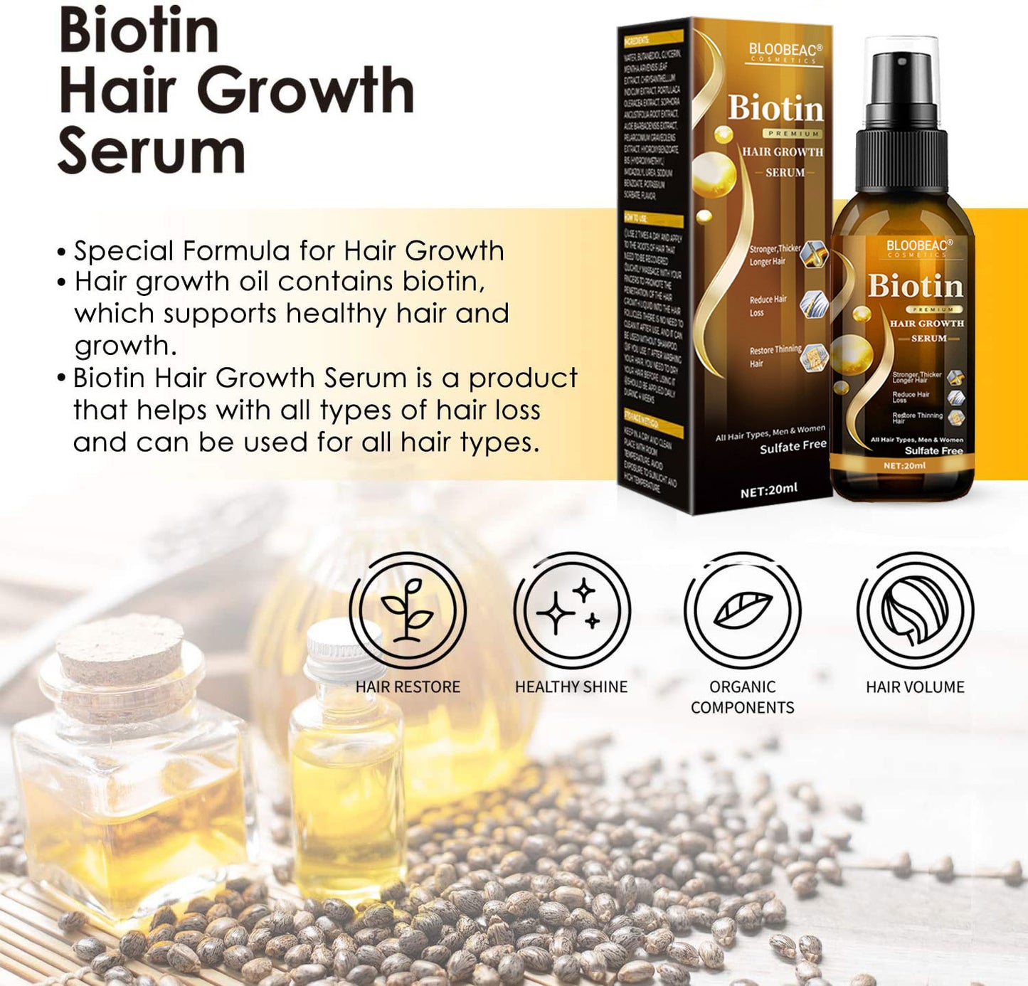 Bloobeac®Hair Growth Serum - Strong and Healthy Hair, Nutritious, Anti-Hair Loss, Moisturizing Root, Dense Scalp, Massage Nutrition