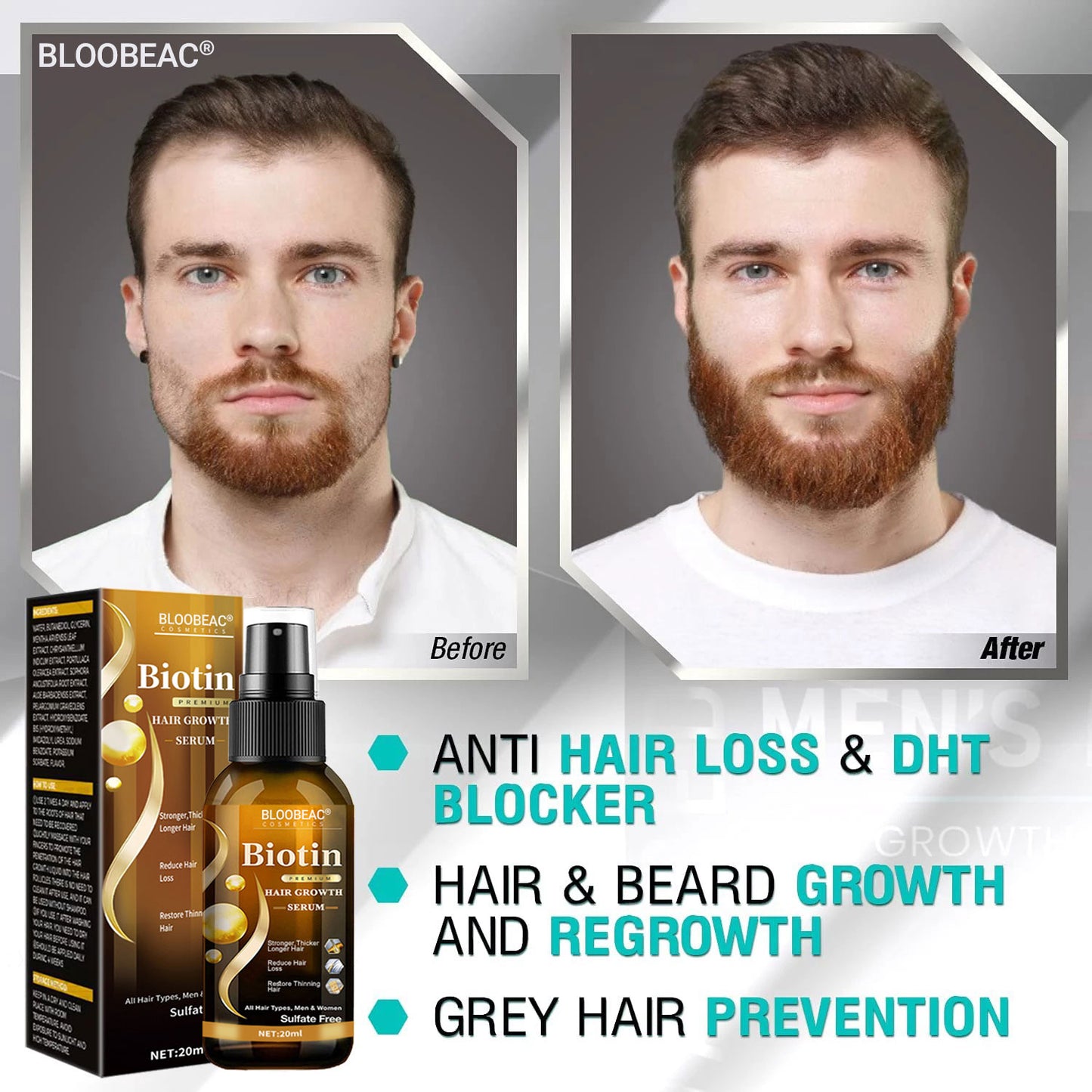 Bloobeac®Hair Growth Serum - Strong and Healthy Hair, Nutritious, Anti-Hair Loss, Moisturizing Root, Dense Scalp, Massage Nutrition